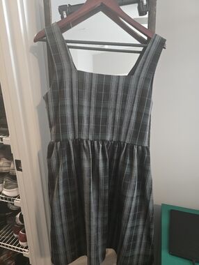 Disturbia Plaid Square-Neck Sleeveless Dress in Dark Green and Black